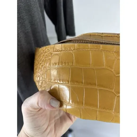 Nanushka Lubo Belt Bag Curry Brown Embossed Leather Crossbody Croc